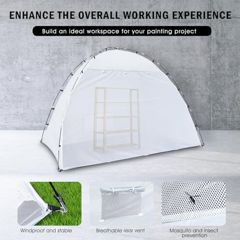 Portable Paint Booth Tent, Siebwin Extra Large 10(L) x6(W) x6.5(H) ft Spray Paint Tent with Built-in Floor & Mesh Screen & Windproof Hooks for Furniture DIY Hobby Tool Spray Paint Shelter