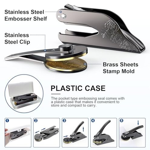 Book Embosser Personalized Custom Embosser Stamp Your Own Text or Logo Design for Books Business Cards Paper Documents Notebooks etc.