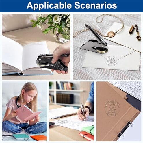 Book Embosser Personalized Custom Embosser Stamp Your Own Text or Logo Design for Books Business Cards Paper Documents Notebooks etc.