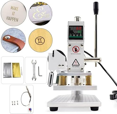 Upgraded Hot Foil Stamping Machine 10x13cm Leather Bronzing Pressure Mark Machine 110V with Full Scale on The Base Plate for PVC Leather PU Paper Logo Embossing