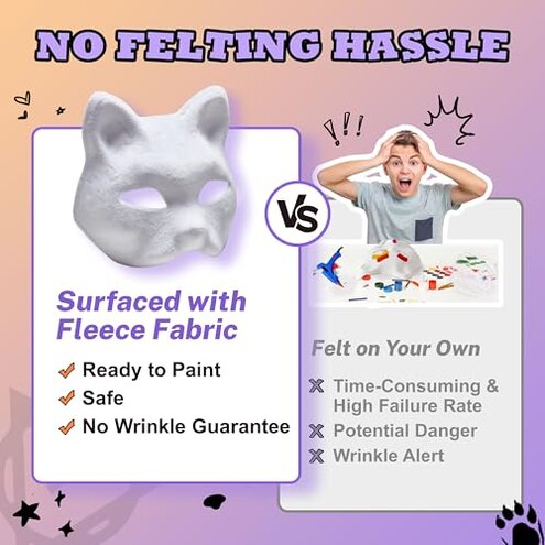 Pre Felted Therian Cat Mask Kit - Set of 3 with Fleeced Cat Mask Bases, Faux Fur, Eye Mesh - Felted for You, Skip The Messy Work - Premium All-in-One Therian Kit