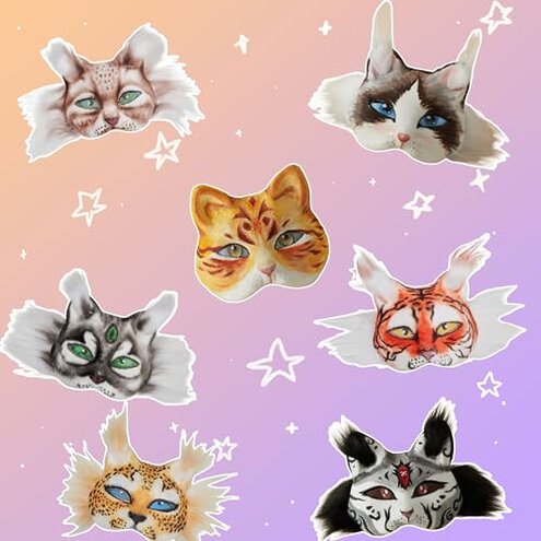 Pre Felted Therian Cat Mask Kit - Set of 3 with Fleeced Cat Mask Bases, Faux Fur, Eye Mesh - Felted for You, Skip The Messy Work - Premium All-in-One Therian Kit