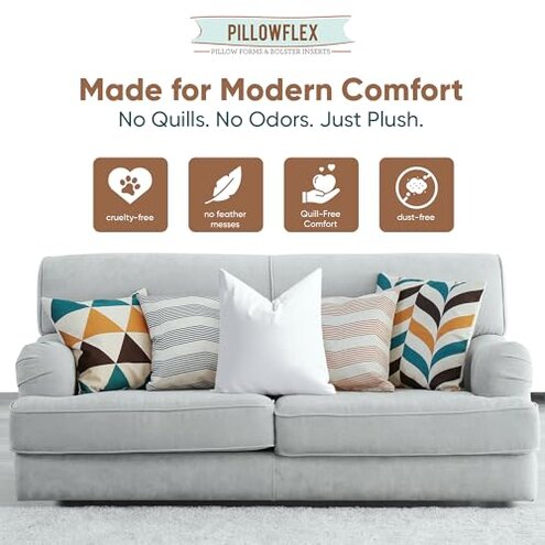 Pillowflex Synthetic Down Alternative Pillow Inserts for Shams - Comfy Pillows for Sleeping, Handmade Down Alternative Throw Pillow Inserts - (16x16 Set of 2)