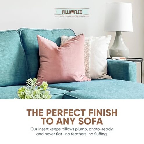 Pillowflex Synthetic Down Alternative Pillow Inserts for Shams - Comfy Pillows for Sleeping, Handmade Down Alternative Throw Pillow Inserts - (16x16 Set of 2)