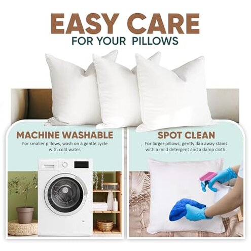 Pillowflex Synthetic Down Alternative Pillow Inserts for Shams - Comfy Pillows for Sleeping, Handmade Down Alternative Throw Pillow Inserts - (16x16 Set of 2)