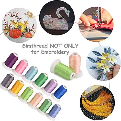 Simthread 63 Colors Polyester Compatible with Brother Embroidery Machine Thread Kit 40 Weight Compatible with Brother Babylock Janome Singer Pfaff Husqvarna Bernina Embroidery Sewing Machines 550Y