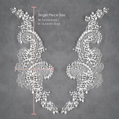 Aphlos Handcrafted Rhinestone Beaded Appliqu&eacute; Patches 1 Pair, Versatile for Evening Dresses, Bridal Gowns, Dance Costumes, Adds Sparkle to Garments, Easy to Attach Suitable for Sewing & Gluing