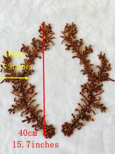 Handmade Rhinestones lace Trim Patches handsewing Beads Applique for Dress DIY Accessories (Silver)