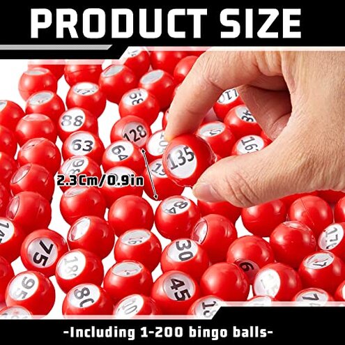 Liliful 200-Piece Raffle Bingo Ball Set - Numbered 1-200 with Easy Read Window, Mini Plastic Balls for Game Night, and Large Group Activities, Red