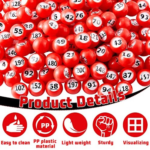 Liliful 200-Piece Raffle Bingo Ball Set - Numbered 1-200 with Easy Read Window, Mini Plastic Balls for Game Night, and Large Group Activities, Red