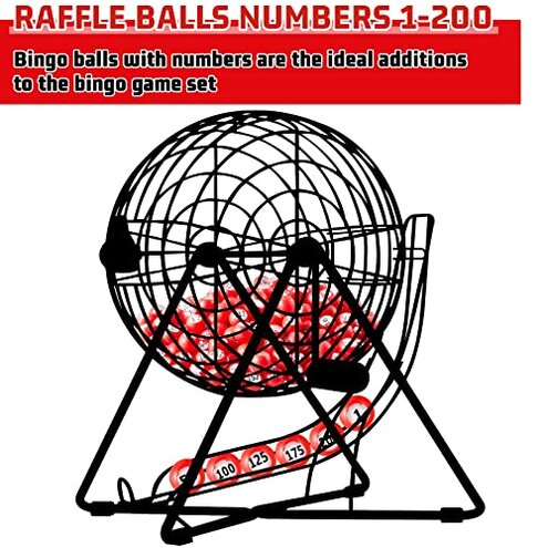 Liliful 200-Piece Raffle Bingo Ball Set - Numbered 1-200 with Easy Read Window, Mini Plastic Balls for Game Night, and Large Group Activities, Red