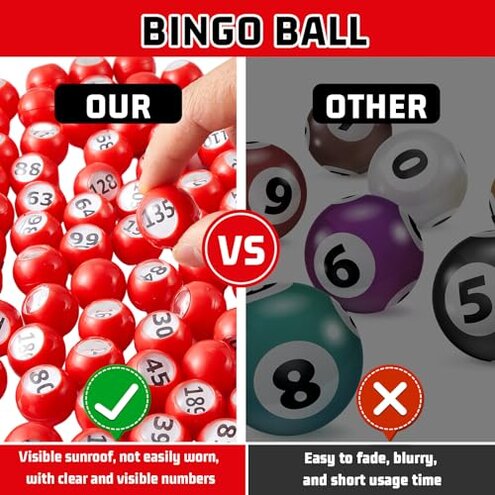 Liliful 200-Piece Raffle Bingo Ball Set - Numbered 1-200 with Easy Read Window, Mini Plastic Balls for Game Night, and Large Group Activities, Red