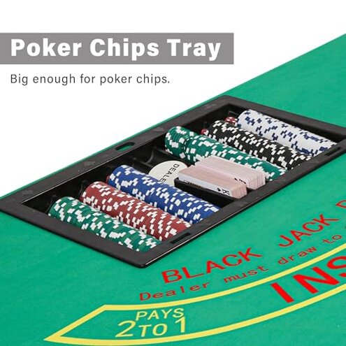 DC DICLASSE Foldable 7 Players Poker Table for Blackjack, Texas Hold'em Table with Stainless Steel Cup Holder, Casino Leisure Table for Card Games, Dominoes, Board Games,Green Speed Felt