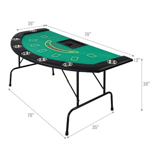 DC DICLASSE Foldable 7 Players Poker Table for Blackjack, Texas Hold'em Table with Stainless Steel Cup Holder, Casino Leisure Table for Card Games, Dominoes, Board Games,Green Speed Felt