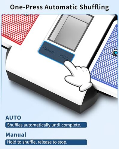 ADZERD Automatic Card Shuffler for 1-2 Decks with Dual Auto/Manual Modes, USB-C Rechargeable, Quiet Operation, Compatible with UNO, Poker, Mahjong, Bridge, Rummy, Skip-Bo, Phase 10 & More - White