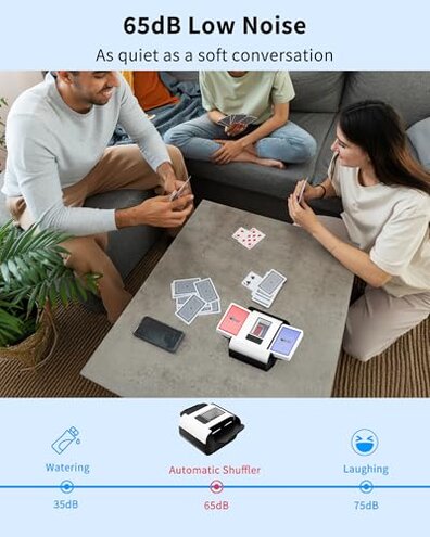 ADZERD Automatic Card Shuffler for 1-2 Decks with Dual Auto/Manual Modes, USB-C Rechargeable, Quiet Operation, Compatible with UNO, Poker, Mahjong, Bridge, Rummy, Skip-Bo, Phase 10 & More - White