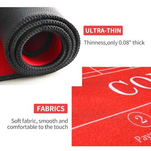 TMKEFFC 33" x 17" Mini Craps Table Mat With Two Dice - Portable Casino Non-Slip Rubber Tabletop Cover for Game Night, Home Entertainment, Party