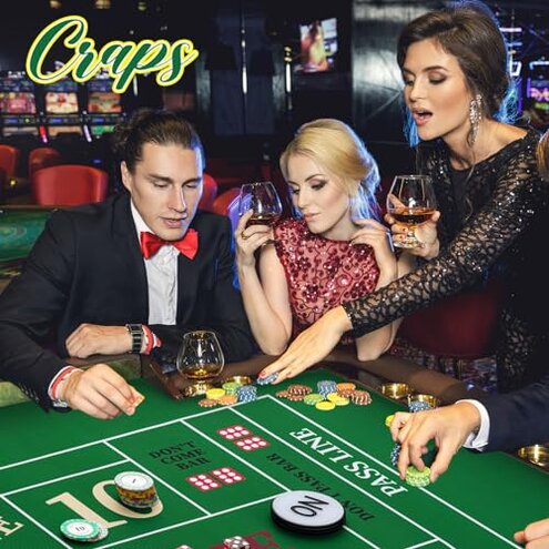 Leyndo Craps Tabletop Game Set, Includes 35"x70" Rubber Craps Tabletop Layout Mat, Casino Grade AAA 19mm Dice, 3 Inch On/Off Buttons for Casino Poker Nights Adults Only