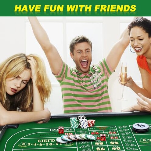 Leyndo Craps Tabletop Game Set, Includes 35"x70" Rubber Craps Tabletop Layout Mat, Casino Grade AAA 19mm Dice, 3 Inch On/Off Buttons for Casino Poker Nights Adults Only