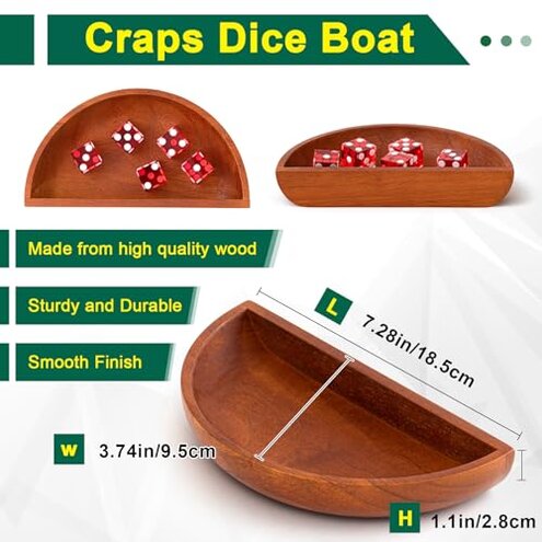 Leyndo Craps Stick Tabletop Game Set, Includes 36" Craps Rattan Stick, Casino Grade AAA 19mm Dice, Dice Boat Tray, 3" ON/Off Poker Button for Game Table