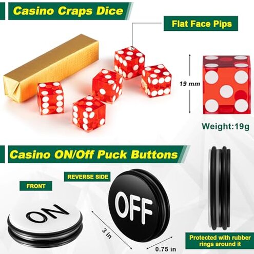 Leyndo Craps Stick Tabletop Game Set, Includes 36" Craps Rattan Stick, Casino Grade AAA 19mm Dice, Dice Boat Tray, 3" ON/Off Poker Button for Game Table