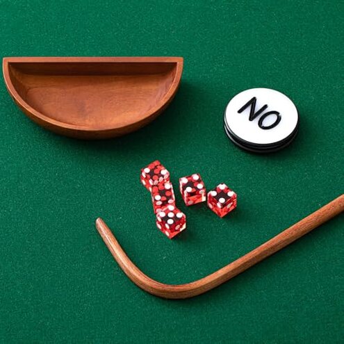 Leyndo Craps Stick Tabletop Game Set, Includes 36" Craps Rattan Stick, Casino Grade AAA 19mm Dice, Dice Boat Tray, 3" ON/Off Poker Button for Game Table