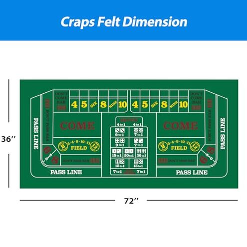 GSE Games & Sports Expert Craps Table Top Game Set, Including A Craps Layout Felt, 5 Casino Dice and A Craps ON/Off Poker Button for Craps Games, Casino Games