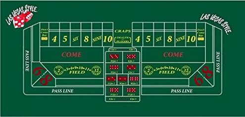 Cyber-Deals Las Vegas Style Craps Bundle Set: Felt Layout + 19mm Authentic Nevada Casino Dice (Flamingo Green Polished)