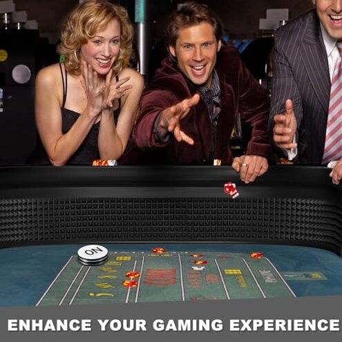 Leyndo Craps Tabletop Game Set, Includes 48"x11" Rubber Craps Diamond Pyramid Bumper, Casino Grade AAA 19mm Dice, 3 Inch On/Off Buttons for Casino Poker Nights(Black)