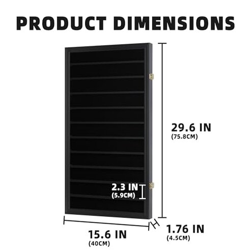 DisplayGifts Military Challenge Coin Display Case Poker Chips Holder Wall Cabinet Showcase Rack Black Finish 29" H X 16" W Compatible with Army Navy Air Force Marine Corps Challenge Coins