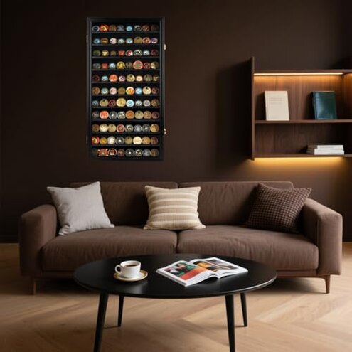 DisplayGifts Military Challenge Coin Display Case Poker Chips Holder Wall Cabinet Showcase Rack Black Finish 29" H X 16" W Compatible with Army Navy Air Force Marine Corps Challenge Coins