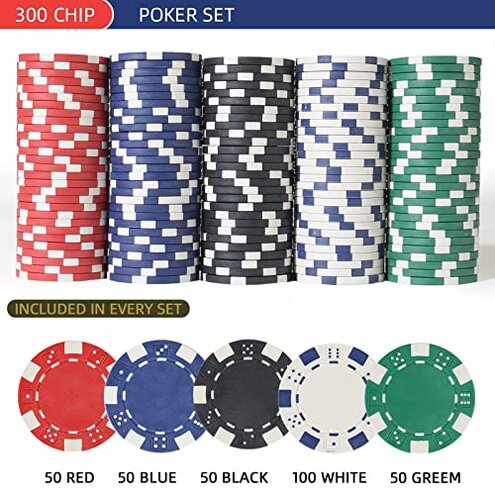 300Pcs Poker Chips Set for Texas Holdem,Blackjack,Professional Poker Kit with Aluminum Case,2 Decks Cards,Dealer,Big Small Blind Buttons and 5 Dice,11.5 Gram Gambling Chips for Casino Games