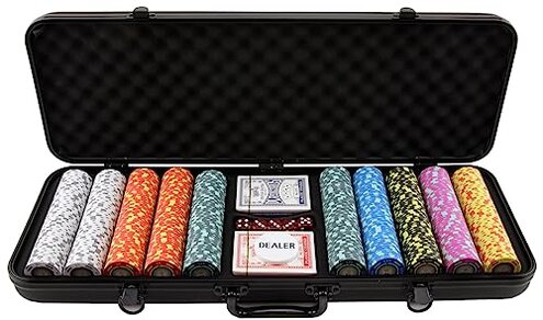 Versa Games Poker Chips - Clay Poker Chips Set - 13.5g 500 Piece Crown Casino Poker Set with Numbers Denomination - Upgraded Poker Set Case