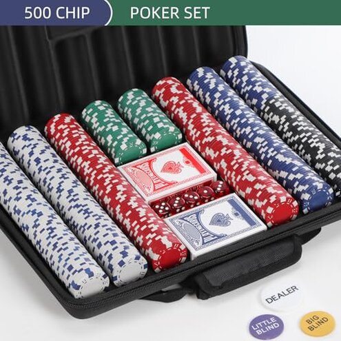 LUOBAO Poker Chips Set,500 Pcs Poker Chips for Texas Holdem ,Blackjack Poker Games,Pokeno Gambling Chips Kit Casino Chip for Texas Hold em,11.5g Clay Poker Set Briefcase,Black Jack Chips Set with Case