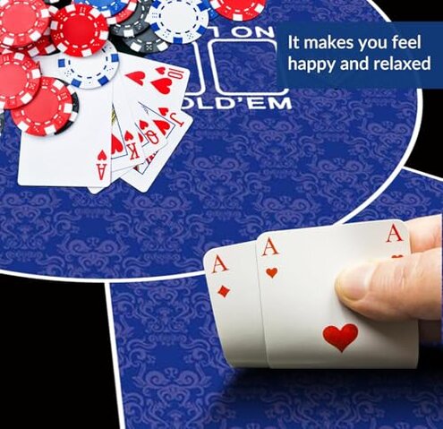 nuveti 24/31/39/47/55/63inch Round Poker Mat for Texas Holdem | Portable Poker Table Top with Art Deco Layout Print 6-8 Player Game Layout Mat to Play Cards, Poker Games, Blackjack, Casino