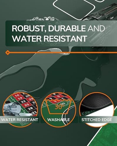 Bullets Playing Cards, Roulette Mat, Different Sizes & Variations, Casino-Style Roulette Layout, Durable, Portable, Double 0-47" x 23" (119 x 58cm), Green