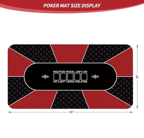 nuveti Poker Mat - 55 x 28inch Non-Slip Poker Table Game Mat - Portable Rubber Waterproof Poker mat for Table 6-8 Player Card Game Anti-Slip Rubber Poker Table Top Layout