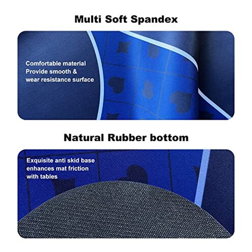 70 x 35 Inch Poker Mat, 8 Players Texas Hold'em Poker Rubber Mat Poker Topper for Tables, Folding Portable Poker Table Top Layout w/Carrying Bag for Poker Games, Blackjack, Casino (70 x 35 Inch-Blue)