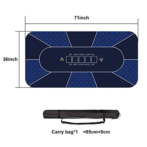 70 x 35 Inch Poker Mat, 8 Players Texas Hold'em Poker Rubber Mat Poker Topper for Tables, Folding Portable Poker Table Top Layout w/Carrying Bag for Poker Games, Blackjack, Casino (70 x 35 Inch-Blue)