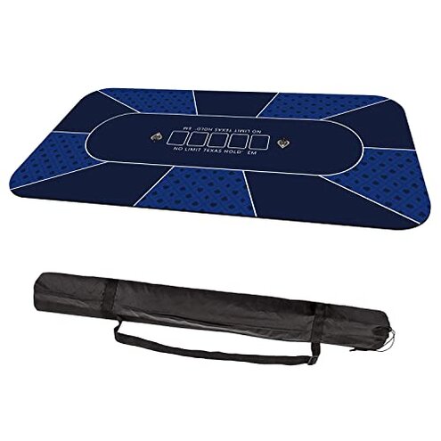 70 x 35 Inch Poker Mat, 8 Players Texas Hold'em Poker Rubber Mat Poker Topper for Tables, Folding Portable Poker Table Top Layout w/Carrying Bag for Poker Games, Blackjack, Casino (70 x 35 Inch-Blue)