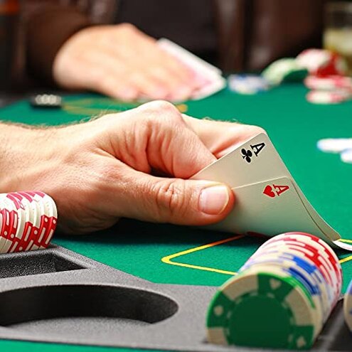 EVIEUN 48" 8-Player Foldable Poker Table Top, Casino Texas Hold'em Layout, Portable Anti-Slip Blackjack Poker Table Mat with Carrying Bag for Family Games Casino