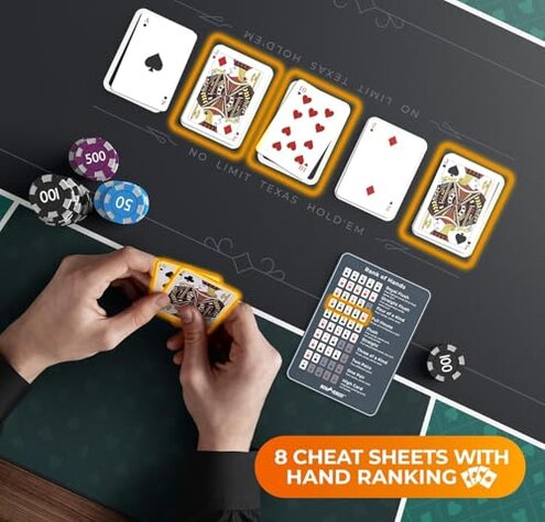 Newverest Poker Table Top 70" x 35", Texas Hold'em Poker Mat for Home Game Nights Up to 10 Players, Blackjack, Casino | Poker Topper for Tables in Zipper Storage Bag with 8 Coasters in Gift-Ready Box