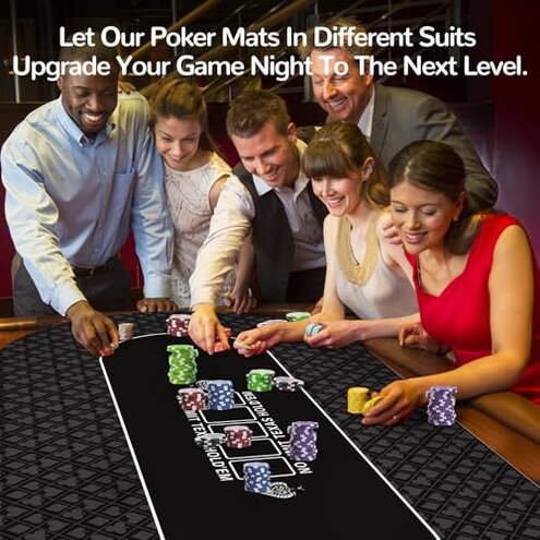 FURUISEN Waterproof 70 x 35 Inch Texas Hold'em Poker Mat for Table, Portable Poker Table Top with Smooth Premium Surface, Noise Reduction, and Zipper Handbag for Professional Poker Games Casino Games