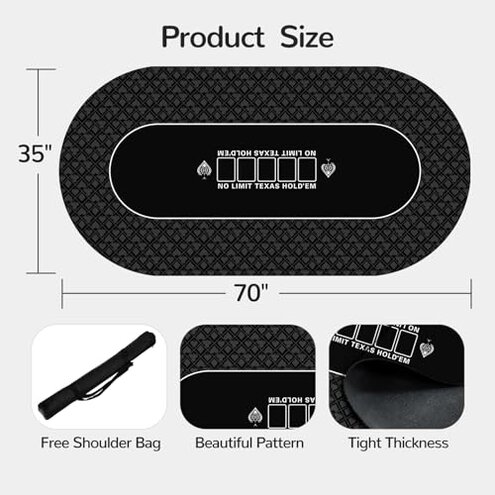 FURUISEN Waterproof 70 x 35 Inch Texas Hold'em Poker Mat for Table, Portable Poker Table Top with Smooth Premium Surface, Noise Reduction, and Zipper Handbag for Professional Poker Games Casino Games