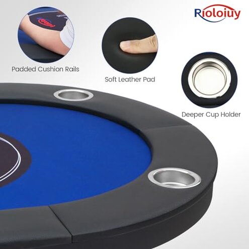 Rioloiuy 8 Player Poker Table Foldable, Texas Holdem Casino Table with Padded Rails & Cup Holders, Portable Folding Game Table for Home or Game Room, 71 Inch