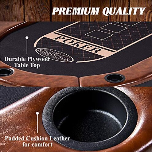 Barrington Billiards 10 Player Classic Poker Table with Padded Rails and Cup Holders, Black/Blue, 84 Inches