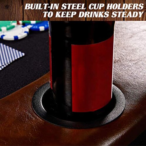 Barrington Billiards 10 Player Classic Poker Table with Padded Rails and Cup Holders, Black/Blue, 84 Inches
