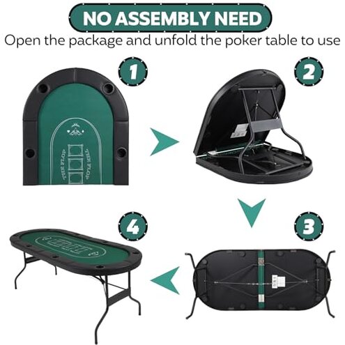 FAHKNS Poker Table Foldable, 72 Inch 8 Player Folding Poker Table, Texas Holdem Poker Tables, Portable Game Table with Cup Holders, Green