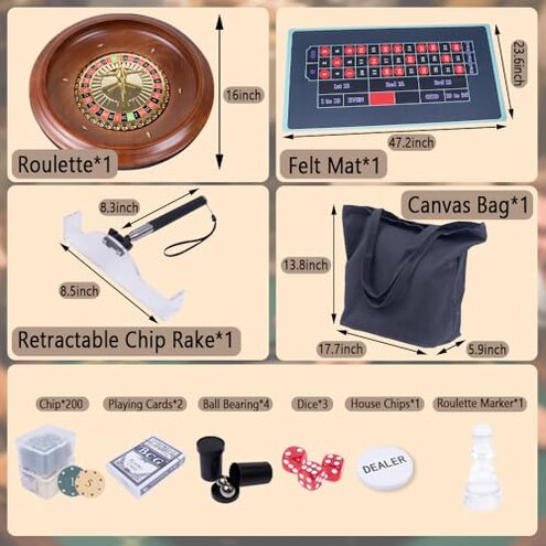CASINO 16-Inch Roulette Wheel Game Set with 120 chips, Felt Layout, and Rake