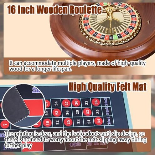 CASINO 16-Inch Roulette Wheel Game Set with 120 chips, Felt Layout, and Rake